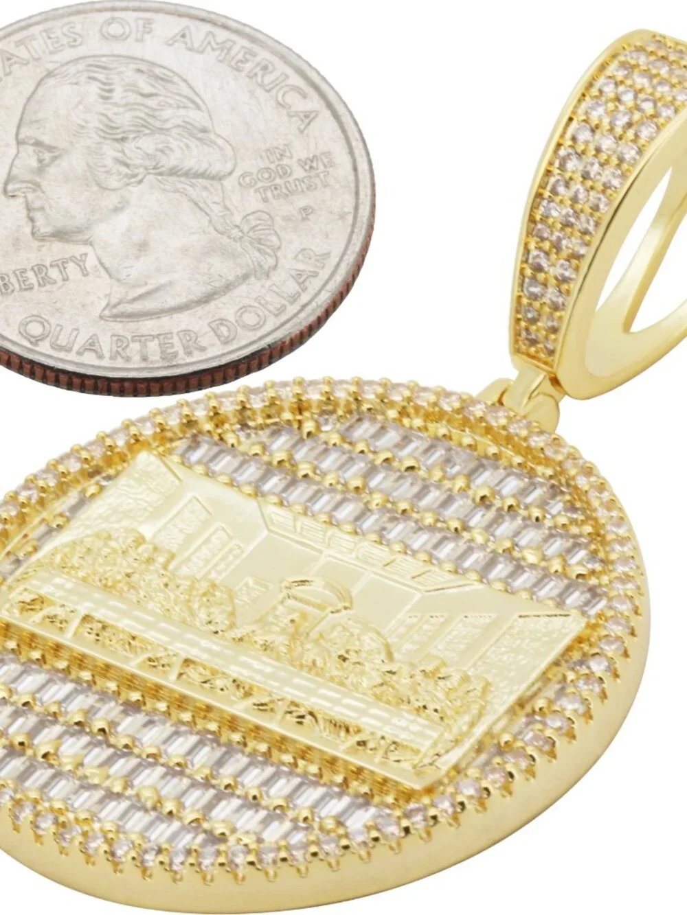14k Yellow/White Gold Plated AAA Cubic Zirconia Last Supper Circle Pendant